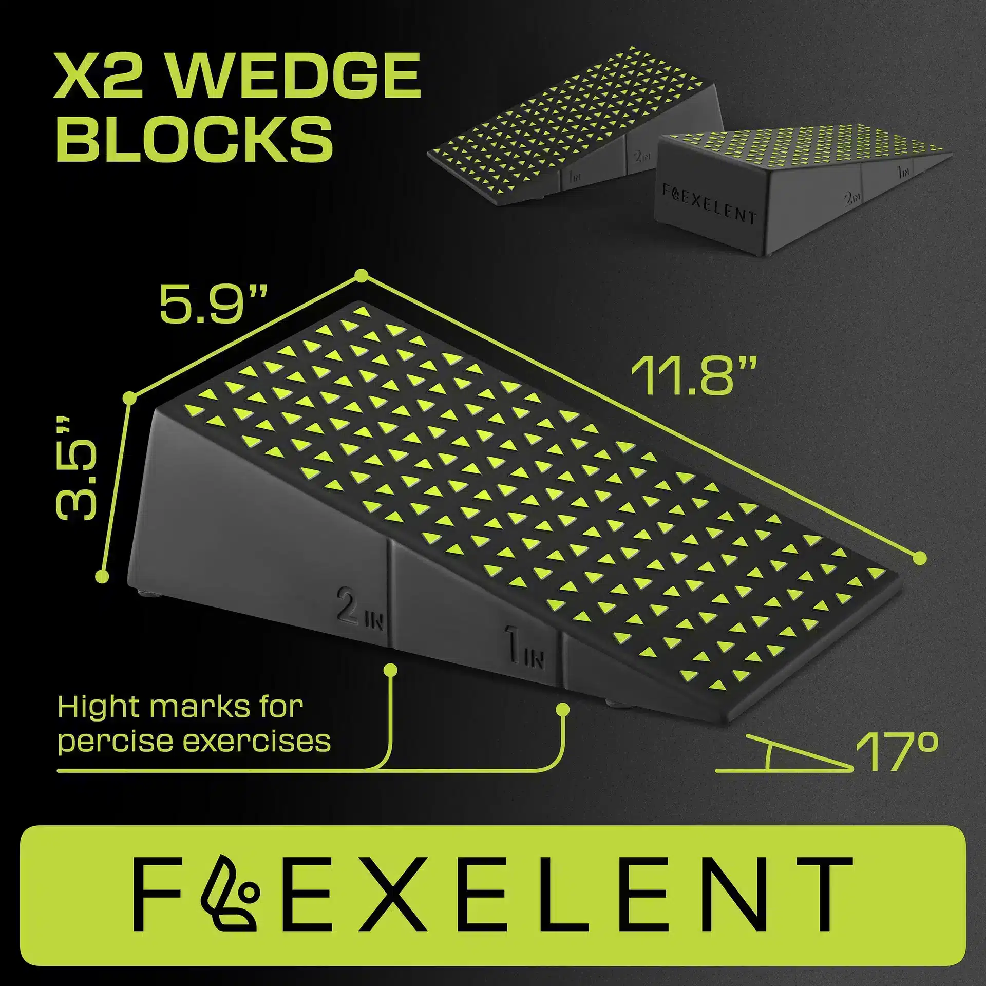 Flexelent squat wedge with detailed dimensions and features